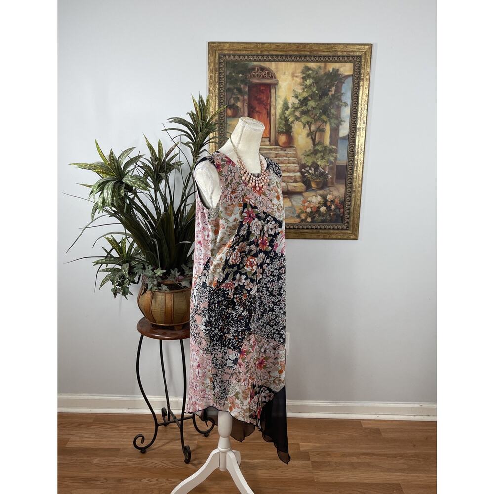 Enfocus Studio Women Size 6 Floral Patchwork Asymmetrical Midi Dress Boho Resort - Picture 4 of 10